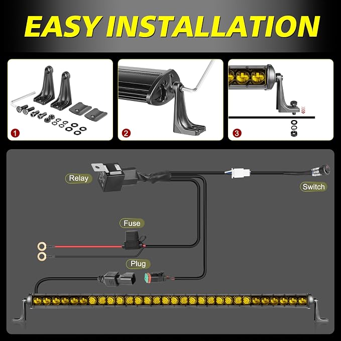 40 Inch Amber LED Light Bar Kit, AKD Part 210W OSRAM LED Slim Single Row Light Bar w/Wiring Harness Black Cover Driving Light Roof Lights for Truck UTV SUV Toyota Can-Am Honda Bronco Subaru