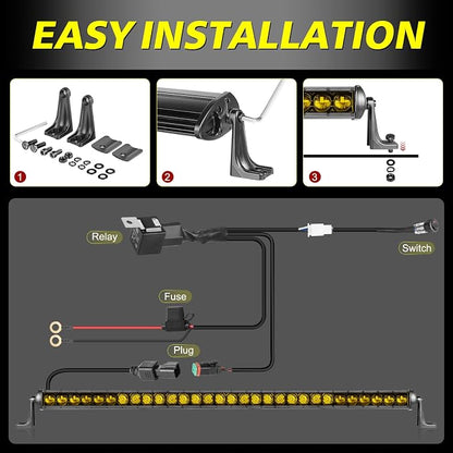 40 Inch Amber LED Light Bar Kit, AKD Part 210W OSRAM LED Slim Single Row Light Bar w/Wiring Harness Black Cover Driving Light Roof Lights for Truck UTV SUV Toyota Can-Am Honda Bronco Subaru