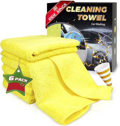 Car Wash Towels 16x16 - Microfiber, Yellow 6-Pack | Premium microfiber is highly absorbent, lint-free & reusable. Perfect for car interior, exterior, kitchen & home.