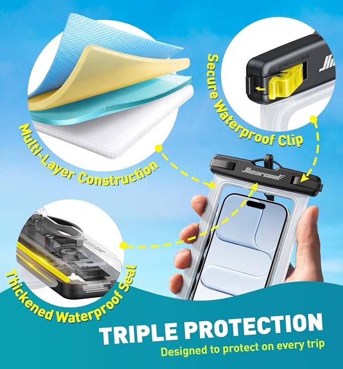 Hiearcool Waterproof Phone Pouch, Waterproof Phone Case with Crossbody Lanyard Compatible for iPhone 17 16 15 14 13 Pro Max Up to 8.9", Cellphone Dry Bag Travel Essentials for Beach -Clear-2Pack