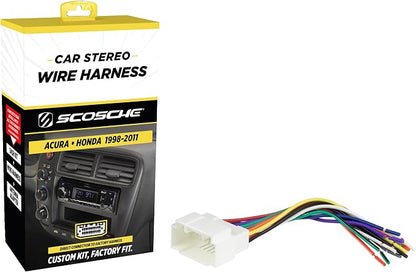 Scosche HA08B Aftermarket Radio Wiring Harness for Select 1998-11 Acura and Honda - Aftermarket Radio Wire Harness for Car Stereo - Check Vehicle List Below for Your Model