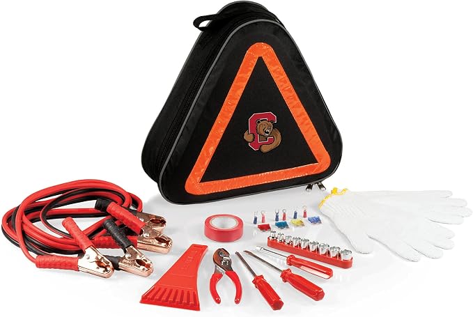PICNIC TIME NCAA Cornell Big Red Roadside Emergency Car Kit, Auto Vehicle Safety Road Side Assistance with Jumper Cables and Car Tool Kit, (Black with Orange Accents)