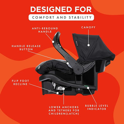 Baby Trend EZ Lift 35 Plus Ergonomic Lightweight Rear Facing Infant Car Seat with Multi Position Base and Cozy Cover, Stormy Gray/Black