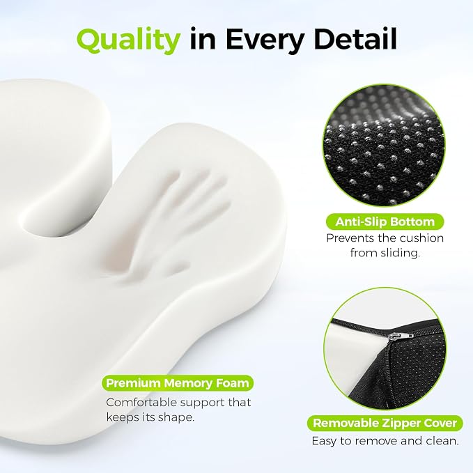 AUVON Gel Seat Cushion for Office Chairs, Ergonomic Memory Foam Chair Cushions for Long-Sitting Support & Sciatica, Back, Tailbone Pain Relief, Breathable Car Seat Cushion with Anti-Slip Base