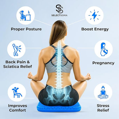 SelectSoma Double-Thick Gel Seat Cushion for Long Sitting Pressure Relief for Back, Sciatica, Coccyx, Tailbone Pain - Cushion for Airplane Travel, Office Chair, Wheelchair, Car & Truck - Egg Seat Pad