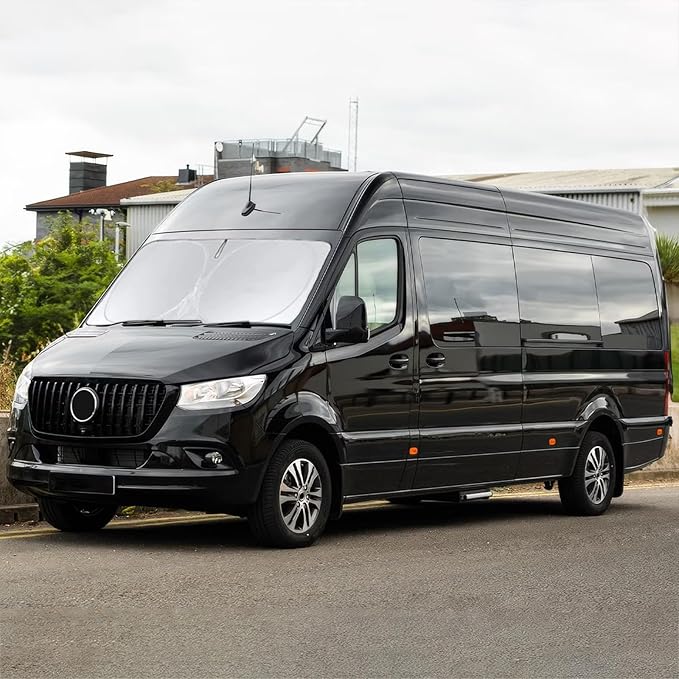 Custom Fit Benz Sprinter Windshield Sunshade for 2007-2025 2026 Mercedes Benz Sprinter Freightliner Cargo Crew Passenger Motorhome Accessories Window Shades Cover for Windshield Sun Visor Blocks UV