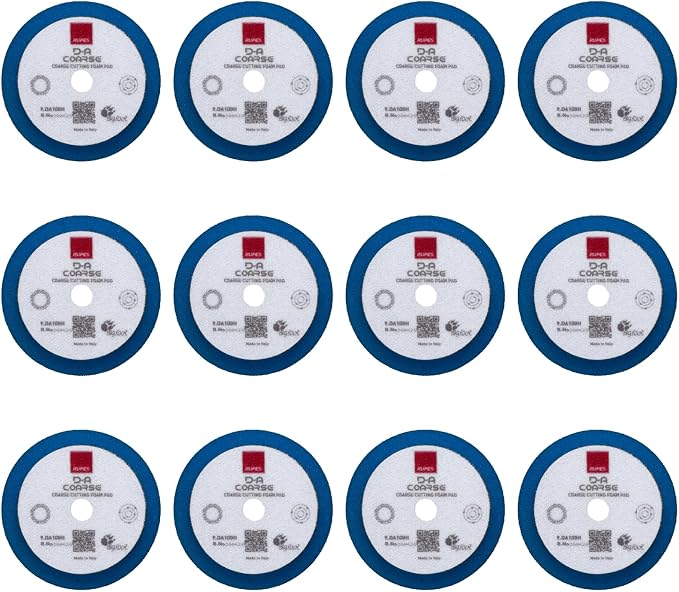 RUPES 9.DA100H Pack of 12 Blue D-A Coarse Cutting Foam Pads 100mm | Compatible with 4" Backing Plate | Ideal for Paint Correction | Mild to Severe Defect Removal
