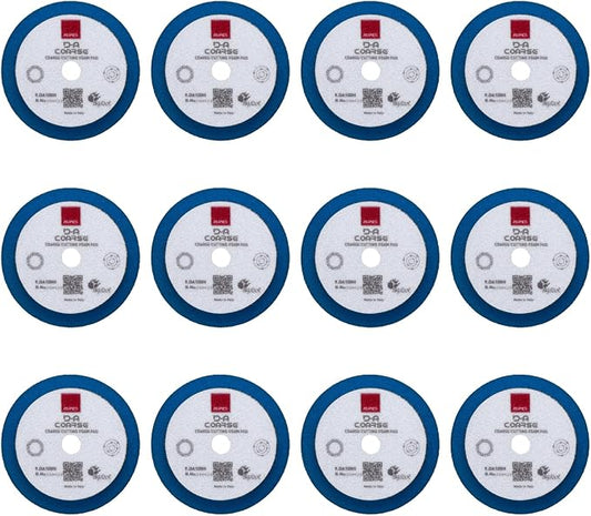 RUPES 9.DA100H Pack of 12 Blue D-A Coarse Cutting Foam Pads 100mm | Compatible with 4" Backing Plate | Ideal for Paint Correction | Mild to Severe Defect Removal