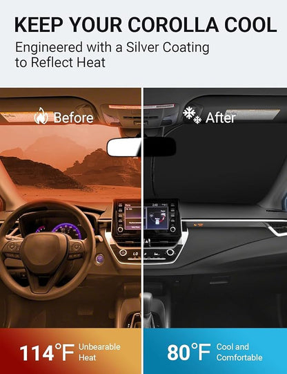 Proadsy 2026 Upgrade Windshield Sun Shade Custom Fit Toyota Corolla 2019-2025 2026 4-Layer Foldable Front Sunshade Protector Sun Visor Blocks UV Rays Keep Car Cooler Accessories