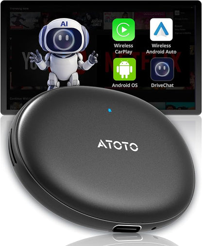 ATOTOZONE AD5 Wireless CarPlay Adapter & Android Auto Wireless Adapter, 2025 Upgrade Plug & Play AI Box CarPlay, Smart Box Compatible with YouTube, Dual Wi-Fi, ChatGPT