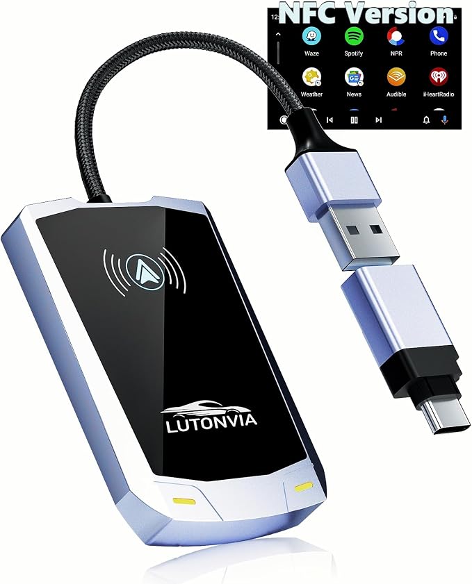 Android Auto Wireless Adapter - Tap & Go NFC Magic! Auto-Connect in 3 Secs, Zero Lag, Works in Any Car 2017+ (Type-C Adapter Party Included!)