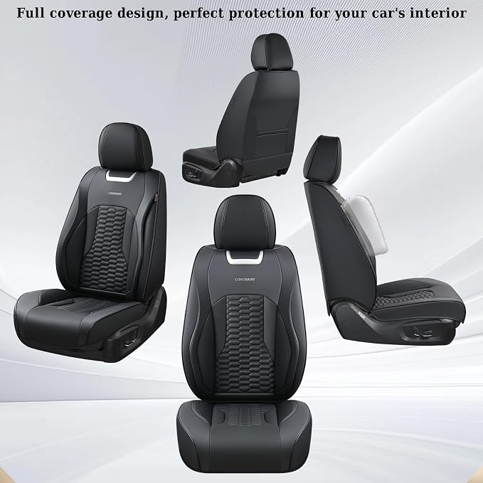 Coverado Seat Covers Front Seats, Luxury Leather Black Car Seat Cover, Waterproof Automotive Car Seat Covers Protector Interior Accessories Universal Fit Most Sedans, SUVs, Pick-up Trucks
