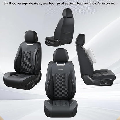 Coverado Seat Covers Front Seats, Luxury Leather Black Car Seat Cover, Waterproof Automotive Car Seat Covers Protector Interior Accessories Universal Fit Most Sedans, SUVs, Pick-up Trucks