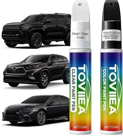 Attitude/Midnight Black Metallic(218) Touch Up Paint Compatible with TOYOTA,2-In-1 Car Scratch Remover Pen,Car Paint Scratch Repair Kit for Scratches,Chips & Nicks,2-PCS SET