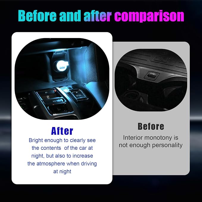 4 PCS USB LED Car Interior Atmosphere Lamp, Portable Mini LED Night Light, Plug-in USB Interface Trunk Ambient Lighting Kit, Universal Interior Car Accessories (Ice Blue)