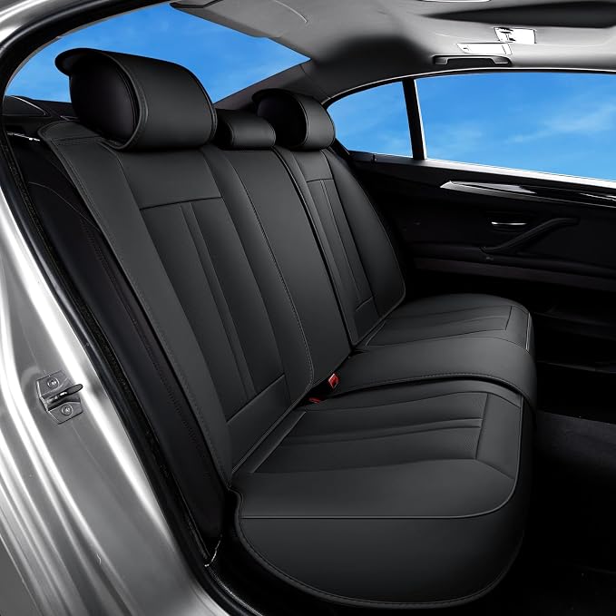Huidasource Back Seat Cover, Luxury Nappa Leather Back Car Seat Cover, Back seat Covers with Velcro Adjustable, Cooling Holes, Seat Belts, Child Safety Seats etc, Fit for Most Cars SUV Trucks, Black