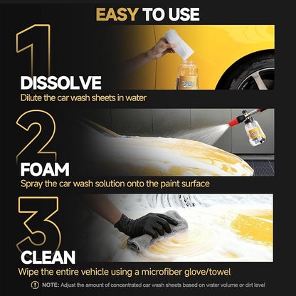Car Wash Soap Strip 30 count, Concentrated High Foaming Car Soap, Instant Dissolves in 5 Seconds Greater Cleaning Action, No Mixing Safe Washes for Cars, Trucks, Motorcycles, RVs, and More