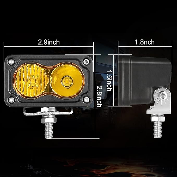 LED Pods Amber, 2Pcs 40W 3 Inch Driving Light Yellow Off Road Light LED Bumper Lights Super Bright LED Work Light Cube Waterproof Combo Fog Light for Truck ATV UTV SUV Motorcycle Boat
