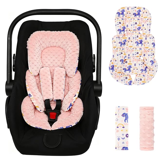 Infant Car Seat Insert Girls Boys, Soft Car Seat Head Support Baby & 2 Strap Pads, Preemie Newborn Carseat Insert Reversible Fits For Stroller, Baby Swing, Rocker, Bassinets, Bouncer, Unicorn