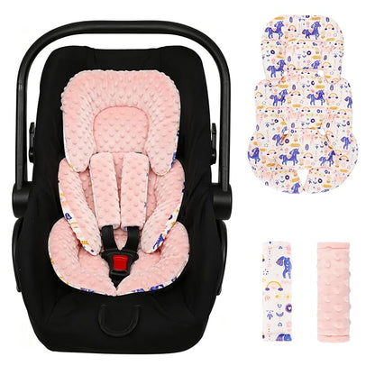 Infant Car Seat Insert Girls Boys, Soft Car Seat Head Support Baby & 2 Strap Pads, Preemie Newborn Carseat Insert Reversible Fits For Stroller, Baby Swing, Rocker, Bassinets, Bouncer, Unicorn