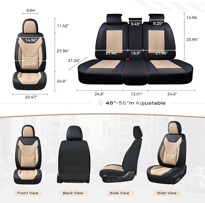 Coverado Car Seat Covers with Lumbar Support, Front Covers for Cars, Universal Automotive Seat Cover, Waterproof, Leather Car Seat Cushion, Interior Seat Protectors for Most Cars