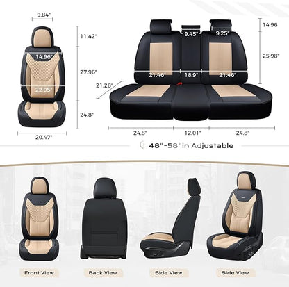Coverado Car Seat Covers with Lumbar Support, Front Covers for Cars, Universal Automotive Seat Cover, Waterproof, Leather Car Seat Cushion, Interior Seat Protectors for Most Cars