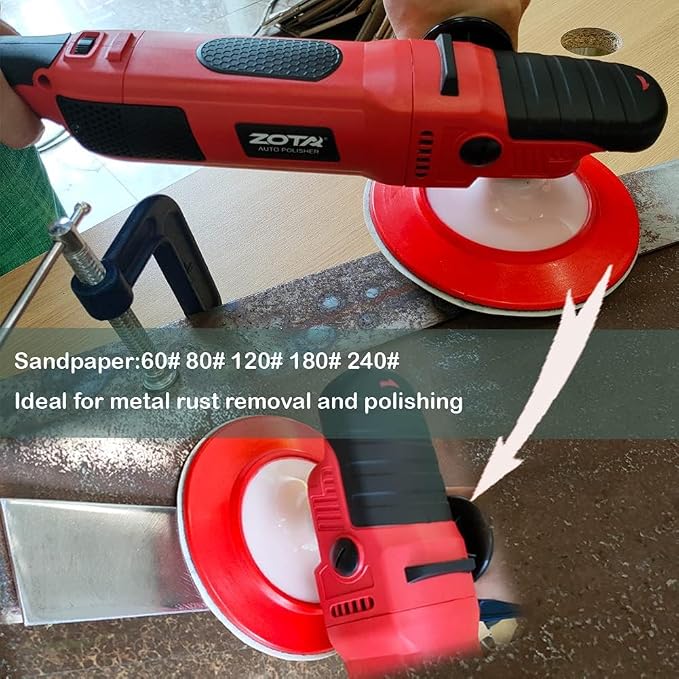 ZOTA Rotary Polisher, 1200W Double Torque 6-inch/7-inch Car Polisher, 6 Variable Speed 1100-3050RPM Buffer with Soft Start
