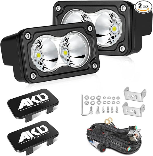 LED Pods with Wiring Harness & Black Covers 3 Inch 40W Spot CREE LED Pod Lights Small Off Road Driving Lights Fog Light 2 Packs for Trucks Motorcycle UTV ATV SUV Dirt Bike