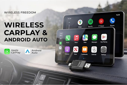 ZORVIA Wireless CarPlay Adapter for iPhone & Android Auto 2026 Upgraded - Convert Wired CarPlay to Wireless, Fast Auto Reconnect, Plug and Play, USB-C & USB-A (Black)