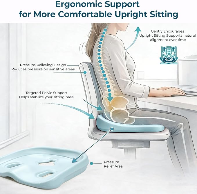 Ergonomic Posture Corrector Seat Support Cradle, High-Density EVA Pelvic Alignment Shaper for Office & Study Chairs, Non-Slip Tailbone Relief Spinal Pad, Durable Firm Design for Teens & Petite Adults