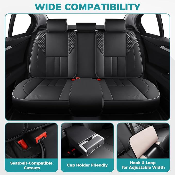 Car Seat Covers Full Set - Universal Seat Covers for Cars SUV Truck – Faux Leather Automotive Seat Covers, Breathable & Waterproof Front and Rear Seat Protectors, Fit for Most Cars-Black