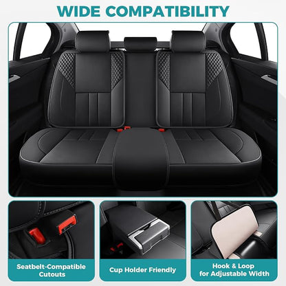 Car Seat Covers Full Set - Universal Seat Covers for Cars SUV Truck – Faux Leather Automotive Seat Covers, Breathable & Waterproof Front and Rear Seat Protectors, Fit for Most Cars-Black