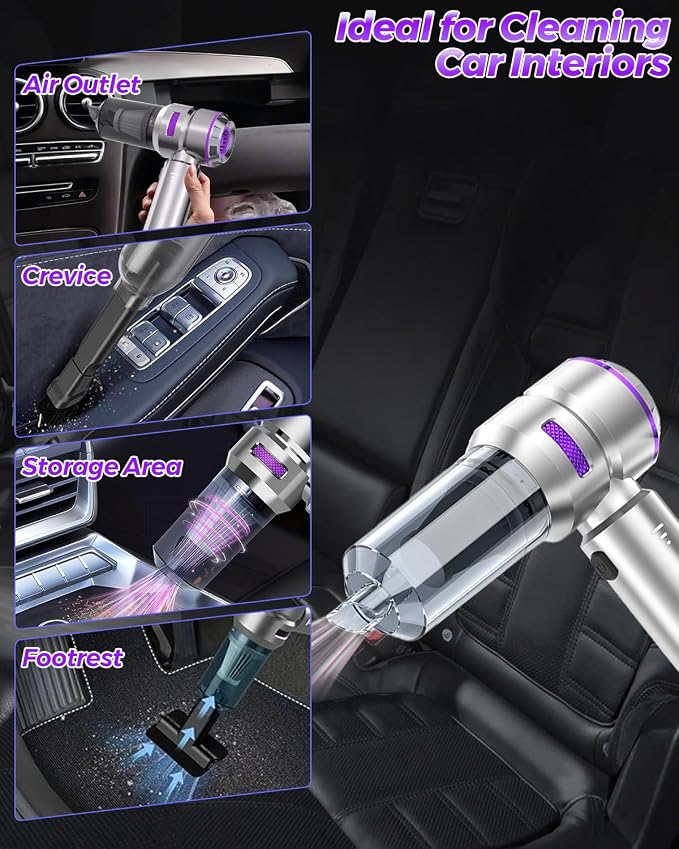 Joyzan Car Vacuum Cleaner, Portable Handheld Cordless Rechargeable Air Duster 16000PA Strong Suction Wet Dry 9 Nozzles HEPA Filter Car Home Office Workers Pet Hair Cleaning Men Gifts Dad Husband