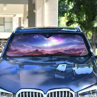 Windshield Sun Shade Starry Sky Mountain Front Window Block UV Shades Visor Reflective Retractable for Car SUV Trucks