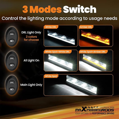 maXpeedingrods 2X 6.7 Inch LED Light Bar, Offroad Lights with Amber/White DRL 60W, 6000LM Spot Fog Lights With Wiring Harness, IP67 Waterproof Pod Lights for Jeep Truck Pickup SUV ATV UTV Motorcycle
