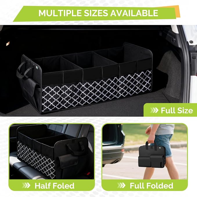 MIU COLOR Trunk Organizer for SUV, Car Organizer, Collapsible Trunk Organizer for Car, Non-Slip Storage Organizer for Sedans, Van, Jeep, Grocery, Large 4 Compartments, Black Grid 32"×13"×12"