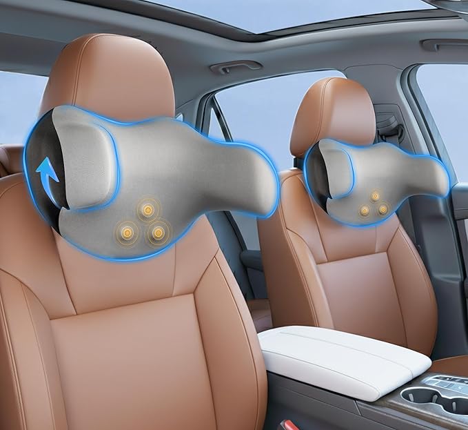 Lofty Aim Car Neck Pillow: 2 Pack Ergonomic Memory Foam Headrest Pillow for Driving, Adjustable Neck Support Cushion for Pain Relief, Head Rest Pillows for Car Seat, Truck - Gray & Black