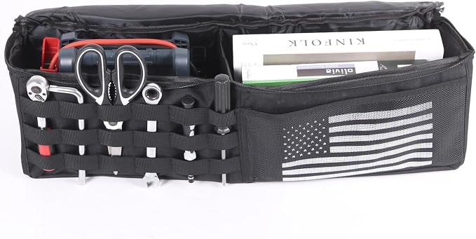 Aunginsy 1PCS Trunk Organizer Compatible with Toyota FJ Cruiser 2007-2021+, Car Right Side Trunk Storage Bag Backseat Hanging Storage Multi-Compartment Space Saving Accessories, With USA Flag Pattern