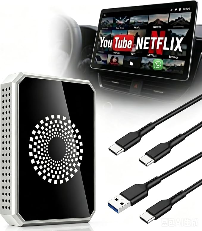 3-in-1 Wireless CarPlay & Android Auto Adapter Magic Video Box Stream Netflix YouTube TikTok with USB Drive Plug Play for Wired CarPlay Android Auto Cars