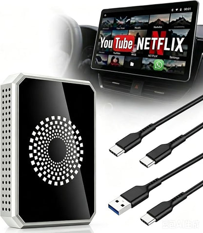 3-in-1 Wireless CarPlay & Android Auto Adapter Magic Video Box Stream Netflix YouTube TikTok with USB Drive Plug Play for Wired CarPlay Android Auto Cars