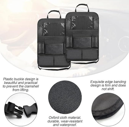 Black Oxford Fabric Car Backseat Storage Caddy, 25 x 19 Inches, 9 Compartments, 11 Inch iPad Holder