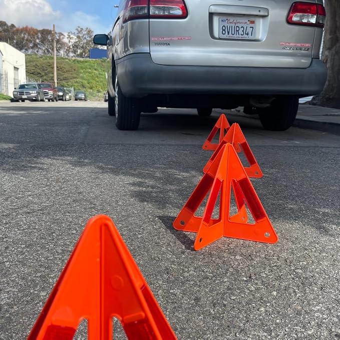 3 Piece 3D Plastic Warning Triangle for Road Safety and Emergency || High Visibility and Economical || Great for Laymen Use