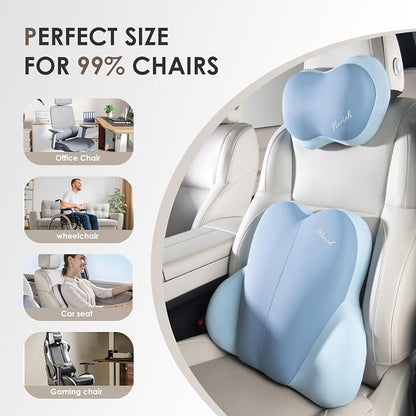 FLORICH Lumbar Support with Car headrest Back Pillow for Chairs Headrest Pillow for Car Ergonomic Ultrathick Memory Foam Back Pillow for Office Chair (Dark Blue)