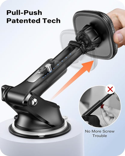 APPS2Car for MagSafe Car Mount, Dashboard & Windshield Suction Cup Holder with Telescopic Arm, Magnetic Phone Holder for Your Car, Designed for iPhone MagSafe Case (Black-Magsafe)