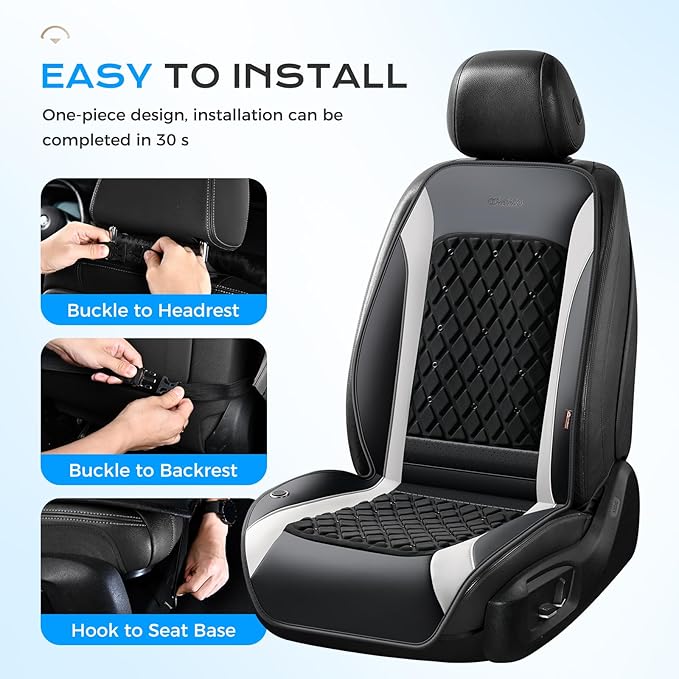 Coverado Upgraded Cooling Car Seat Cushion 8 Turbo Fans 12V-24V Ventilated Cooling Seat Cover 3 Adjustable Wind Speeds Long Lasting Coolness Summer Driving Universal Fit for Car SUV Truck Gray