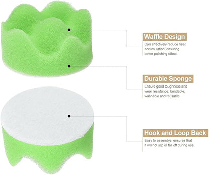 HARFINGTON 3pcs Buffing Sponge Pads 2" Polishing Wheel Waffle Finishing Grip Pad Car Buffer Polisher with Hook and Loop Back for Car Detailing Polishing Waxing, Green