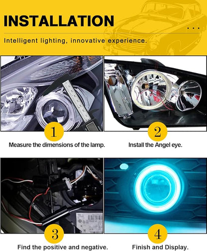 Qasim 70MM Ice Blue Halo Rings Angel Eyes COB 45SMD LED DRL Fog Light Warning Lamps with Plastic Cover 12V 24V