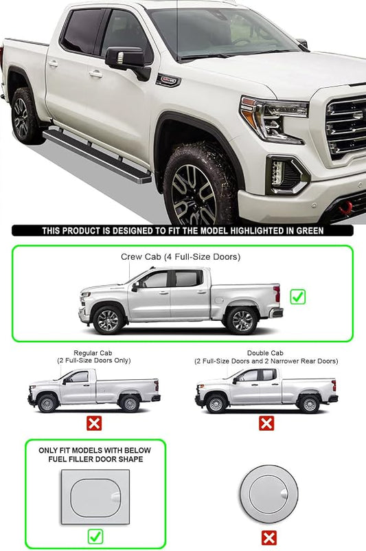 APS 304 Stainless Steel Polished 5in Side Steps Compatible with Chevy Silverado GMC Sierra 1500 2019-2026 Crew Cab & 2500 HD 3500 HD 2020-2026 (Silverado 1500 LTD Sierra 1500 LD 2022)