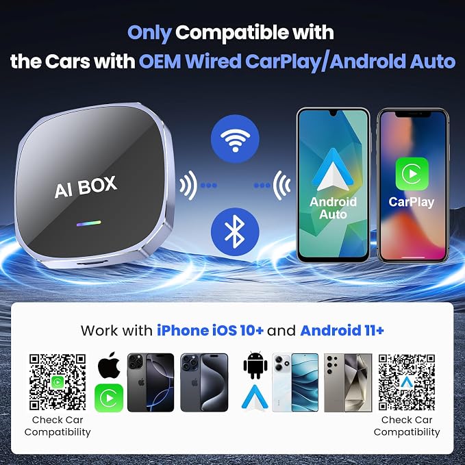 2-in-1 Wireless Apple CarPlay&Android Auto Adapter 2026, Magic AI Box Streaming Dongle Support Netflix/YouTube, Plug&Play, Car Play Wireless Adapter, Only Fit for Cars with Wired CarPlay/Android Auto