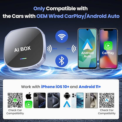 2-in-1 Wireless Apple CarPlay&Android Auto Adapter 2026, Magic AI Box Streaming Dongle Support Netflix/YouTube, Plug&Play, Car Play Wireless Adapter, Only Fit for Cars with Wired CarPlay/Android Auto